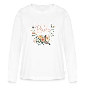 LA RIDE ! FLEURS BOHÈMES - T-shirt manches longues Premium bio Femme - blanc - Devant - Julia (174cm)