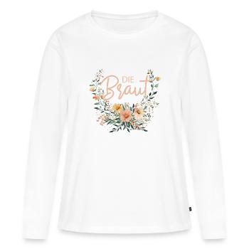 Die Braut! Boho Blumen Bouquet, personalisierbar - Frauen Premium Bio Langarmshirt - Weiß - Vorne - Julia (174cm)