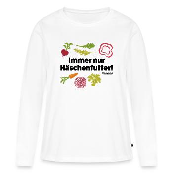 Stromberg Häschenfutter Spruch Und Gemüse - Frauen Premium Bio Langarmshirt - Weiß - Vorne - Julia (174cm)