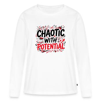 Chaotique avec du potentiel - Drôle de sarcastique - T-shirt manches longues Premium bio Femme - blanc - Devant - Julia (174cm)