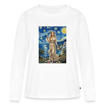 Nuit étoilée d’Aphrodite - T-shirt manches longues Premium bio Femme - blanc - Devant - Julia (174cm)