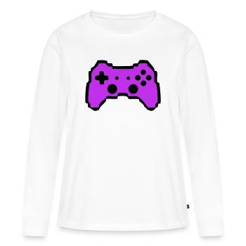 Joueur avec manette rétro - T-shirt manches longues Premium bio Femme - blanc - Devant - Julia (174cm)