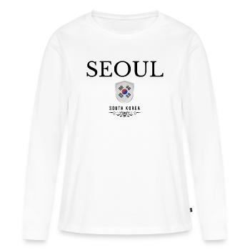 Souvenir de Séoul, design élégant Séoul - T-shirt manches longues Premium bio Femme - blanc - Devant - Julia (174cm)