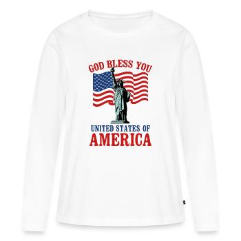 God Bless USA Patriotic Statue Liberty Flag Design - Women's Premium Organic Long Sleeve Shirt - white - Front - Julia (174cm)