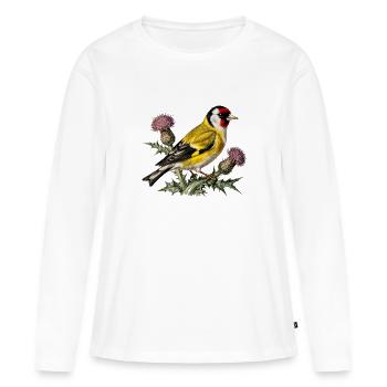 Chardonneret flamboyant sur chardon - T-shirt manches longues Premium bio Femme - blanc - Devant - Julia (174cm)