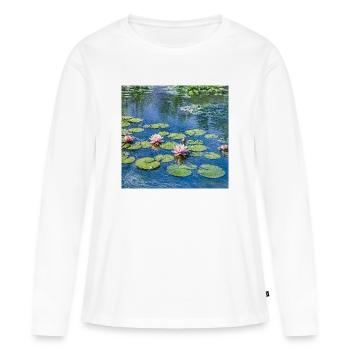 Lys sur un étang bleu - T-shirt manches longues Premium bio Femme - blanc - Devant - Julia (174cm)