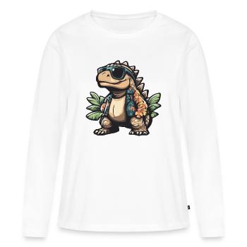 Vacances de bandes dessinées Dinosaur Stegosaurus - T-shirt manches longues Premium bio Femme - blanc - Devant - Julia (174cm)