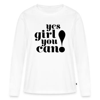 Yes girl you can! Motivation Typografie Design - T-shirt manches longues Premium bio Femme - blanc - Devant - Julia (174cm)