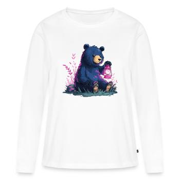Ours avec lanterne - T-shirt manches longues Premium bio Femme - blanc - Devant - Julia (174cm)