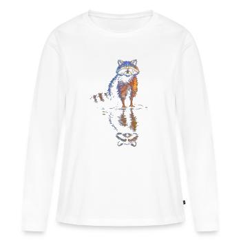 Raton laveur réflexion d’eau – Jeu de couleurs - T-shirt manches longues Premium bio Femme - blanc - Devant - Julia (174cm)