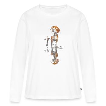 Beagle am Wasserspiegel - Frauen Premium Bio Langarmshirt - Weiß - Vorne - Julia (174cm)