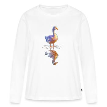 Wasserfarbene Ente am Teich - Frauen Premium Bio Langarmshirt - Weiß - Vorne - Julia (174cm)