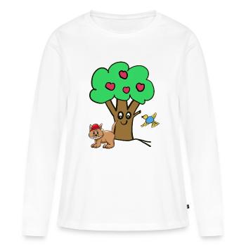 Pommier Chat Oiseau Enfants Jardin Nature - T-shirt manches longues Premium bio Femme - blanc - Devant - Julia (174cm)