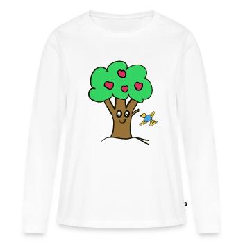 Pommier Arbre Oiseau de la nature - T-shirt manches longues Premium bio Femme - blanc - Devant - Julia (174cm)
