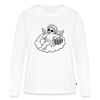 Un chérubin frissonne avec du pop-corn sur un nuage - T-shirt manches longues Premium bio Femme - blanc - Devant - Julia (174cm)