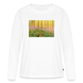 Lumière de la forêt de jacinthes bleues baignée de soleil - T-shirt manches longues Premium bio Femme - blanc - Devant - Julia (174cm)