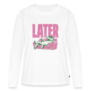 ALLIGATOR LOUNGE PLUS TARD - T-shirt manches longues Premium bio Femme - blanc - Devant - Julia (174cm)