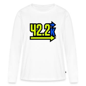 Fier arrivant au marathon 42,2 km - T-shirt manches longues Premium bio Femme - blanc - Devant - Julia (174cm)