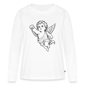 Motif du poing ange du chérubin volant - T-shirt manches longues Premium bio Femme - blanc - Devant - Julia (174cm)