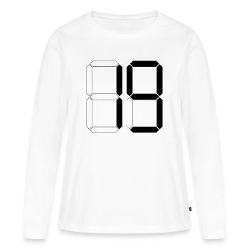 NUMÉRO 19 Cadeau dix-neuf anniversaires numérique - T-shirt manches longues Premium bio Femme - blanc - Devant - Julia (174cm)