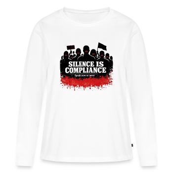 Le silence est obéissance – parle maintenant - T-shirt manches longues Premium bio Femme - blanc - Devant - Julia (174cm)