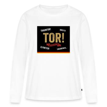 TOR! Deutschland Fan Kissen - Frauen Premium Bio Langarmshirt - Weiß - Vorne - Julia (174cm)