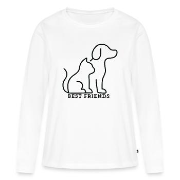 BEST FRIENDS – Katze & Hund Liebe - Frauen Premium Bio Langarmshirt - Weiß - Vorne - Julia (174cm)