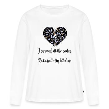 Cœur de Papillon - T-shirt manches longues Premium bio Femme - blanc - Devant - Julia (174cm)