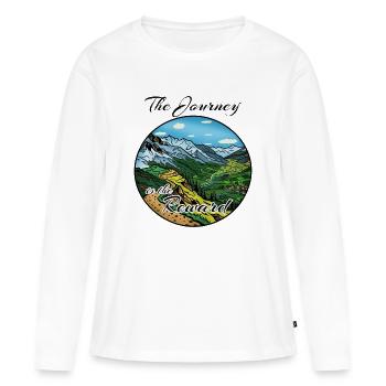 Le voyage est la récompense - T-shirt manches longues Premium bio Femme - blanc - Devant - Julia (174cm)