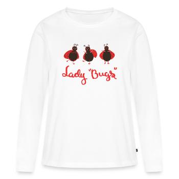 Trio de coccinelles dansantes – Dessin animé mignon - T-shirt manches longues Premium bio Femme - blanc - Devant - Julia (174cm)