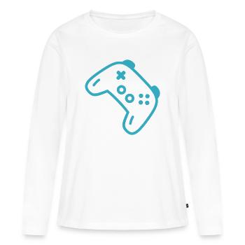 Silhouette de manette turquoise - T-shirt manches longues Premium bio Femme - blanc - Devant - Julia (174cm)