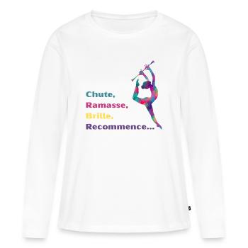 Chute-_Ramasse-_Recommence-- - T-shirt manches longues Premium bio Femme - blanc - Devant - Julia (174cm)