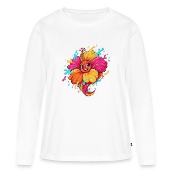 Caricature colorée d’hibiscus - T-shirt manches longues Premium bio Femme - blanc - Devant - Julia (174cm)
