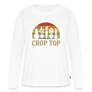 Sunset Garden Silhouette Crop Top - T-shirt manches longues Premium bio Femme - blanc - Devant - Julia (174cm)
