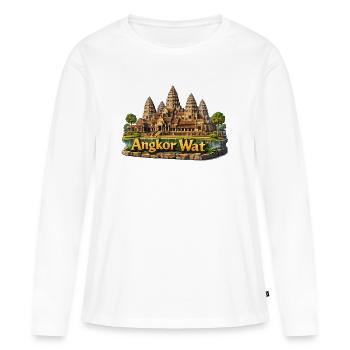 Angkor Wat : complexe du temple aux couleurs du sable - T-shirt manches longues Premium bio Femme - blanc - Devant - Julia (174cm)