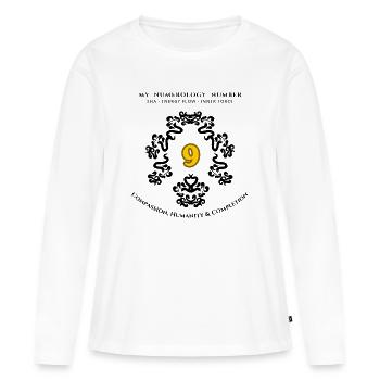 Numéro 9 Symbole de la compassion et de l’humanité - T-shirt manches longues Premium bio Femme - blanc - Devant - Julia (174cm)