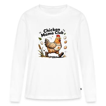 Chicken Mama Club – Poule fermière dynamique - T-shirt manches longues Premium bio Femme - blanc - Devant - Julia (174cm)