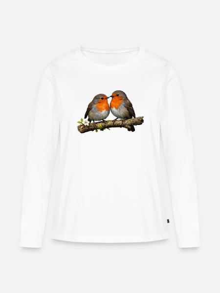 Duo Red Robin auf Ast - Frauen Premium Bio Langarmshirt - Weiß