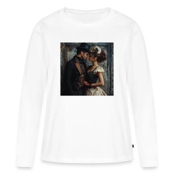 Romantisme du masque victorien - T-shirt manches longues Premium bio Femme - blanc - Devant - Julia (174cm)