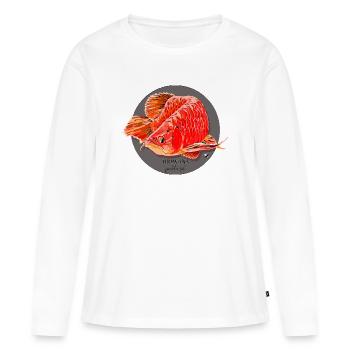 Illustration du poisson Arowana dans un cercle gris - T-shirt manches longues Premium bio Femme - blanc - Devant - Julia (174cm)