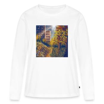Herbstroute zwischen Stadt und Park - Frauen Premium Bio Langarmshirt - Weiß - Vorne - Julia (174cm)