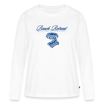 Logo de la retraite de plage avec parasol - T-shirt manches longues Premium bio Femme - blanc - Devant - Julia (174cm)
