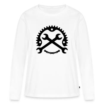 Mécanicien de moto – Logo du plateau - T-shirt manches longues Premium bio Femme - blanc - Devant - Julia (174cm)