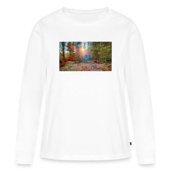 Sonnenlicht im Herbstwald - Frauen Premium Bio Langarmshirt - Weiß - Vorne - Julia (174cm)