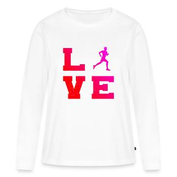 Idée cadeau pour une course à pied - T-shirt manches longues Premium bio Femme - blanc - Devant - Julia (174cm)