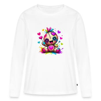 Jouet en peluche patchwork avec des cœurs néon - T-shirt manches longues Premium bio Femme - blanc - Devant - Julia (174cm)