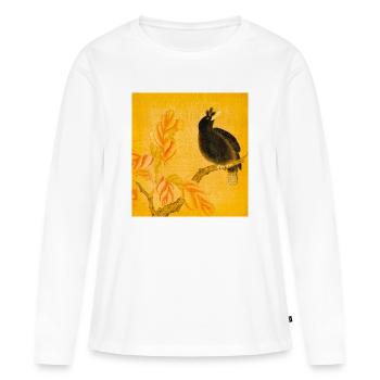 Schwarzer Singvogel auf gelben Blüten - Frauen Premium Bio Langarmshirt - Weiß - Vorne - Julia (174cm)
