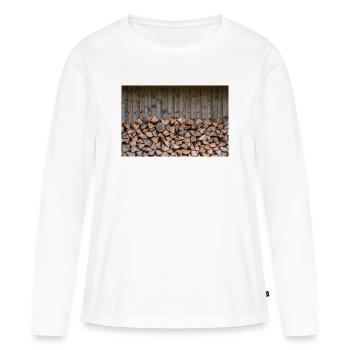 Rustikaler Holzstapel Naturlook - Poster - Frauen Premium Bio Langarmshirt - Weiß - Vorne - Julia (174cm)
