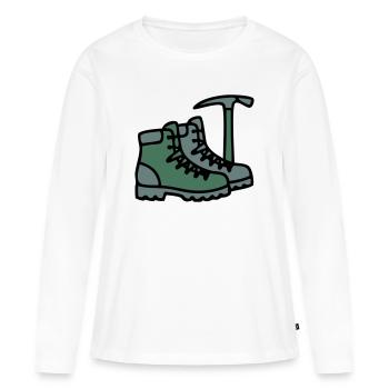 Wanderschuhe Eispickel Bergsteiger Alpen Wanderer - Frauen Premium Bio Langarmshirt - Weiß - Vorne - Julia (174cm)
