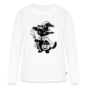 Black Cat Witch with Broom and Jack-o-lantern - Women's Premium Organic Long Sleeve Shirt - white - Front - Julia (174cm)